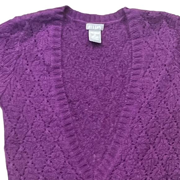 Y2K Delias Purple Size XS Deep V Sweater Knit Long Vest Cap Sleeve Mohair Blend - Picture 3 of 8